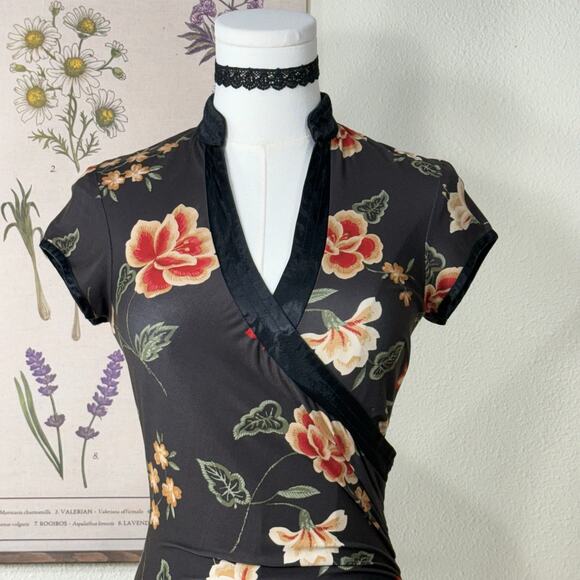 90s Y2k Gray Floral Dress Sexy Romantic Dark Fairy Whimsigoth Asian Inspired S - Picture 2 of 5